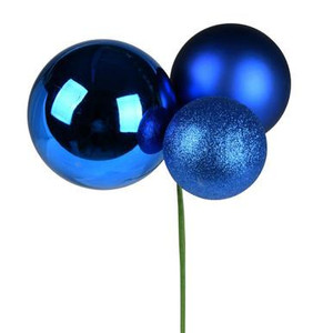  Vickerman 18" Blue Ball Ornament Christmas Pick Pack of 2 