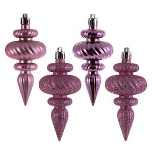 Vickerman 4" Pink 4-Finish Finial Christmas Ornament 8 per Box