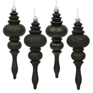 Vickerman 7" Black 4-Finish Finial Christmas Ornament 8 per Box