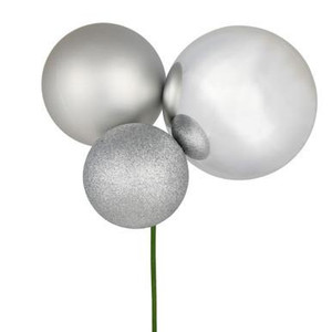  Vickerman 18" Silver Ball Ornament Christmas Pick Pack of 2 