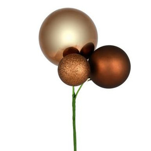  Vickerman 18" Mocha Ball Ornament Christmas Pick Set of 3 