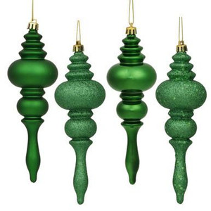  Vickerman 7" Green 4-Finish Finial Christmas Ornament 8 per Box 