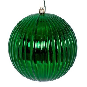 Vickerman 6" Green Shiny Lined Ball Christmas Ornament 4 per Bag