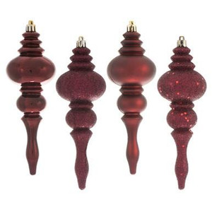  Vickerman 7" Burgundy 4-Finish Finial Christmas Ornament 8 per Box 