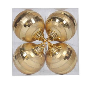  Vickerman 4" Gold Shiny and Matte Mirror Ball Christmas Ornament with Glitter Accents 4 per Box 
