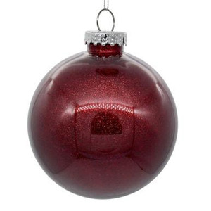 Vickerman 4" Clear Ball Christmas Ornament with Burgundy Glitter Interior 6 Pieces per bag