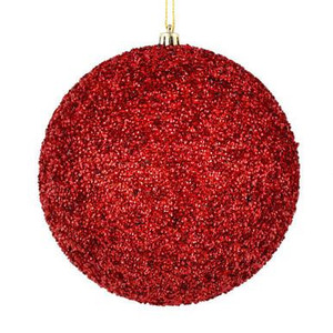  Vickerman N185903D - 8" Red Beaded Drilled Ball Christmas Ornament 