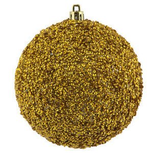 Vickerman N185608D 4" Gold Beaded Ball Drilled 6/Bag
