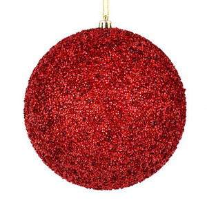  Vickerman N185603D 4" Red Beaded Ball Drilled 6/Bag