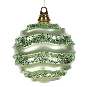 Vickerman M132154 8'' Celadon Green Candy Glit Wave Ball