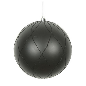  Vickerman N170617D 4" Black Matt Glitter Swirl Ball 4/Bx