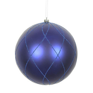  Vickerman N170622D 4" Cobalt Blue Matt Glit Swirl Ball 4/Bx