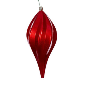  Vickerman N189503DCV 8" Red Candy Swirl Drop Drilled UV 3/Bg