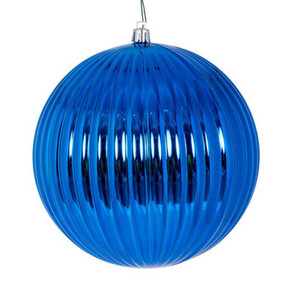  Vickerman N222402DSV 6" Blue Shiny Lined Ball Ornament 4/Bg