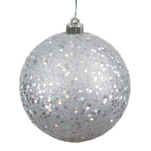  Vickerman N591507DQ 6" Silver Sequin Ball Drilled 4/Bag