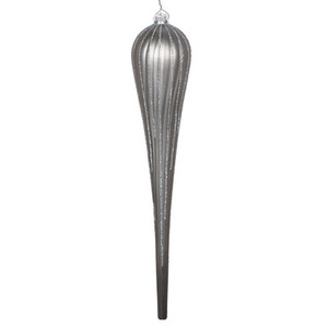 Vickerman MT195187D 15.75" Pewter Glitter Drop Ornament 2/Bg