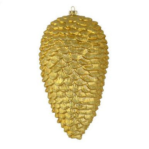 Vickerman N187308D - 10 Inch Gold Matte Glitter Pinecone Ornament - 2 Pack