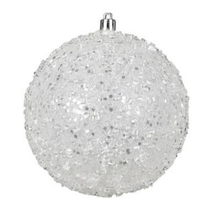 Vickerman N190311D - 6 Inch White Glitter Hail Ball Ornament - 4 Pack