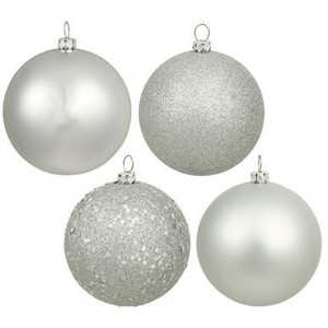 Vickerman N590607 - 2.4 Inch Silver 4 Finish Ornament Assortment - 24 Pack