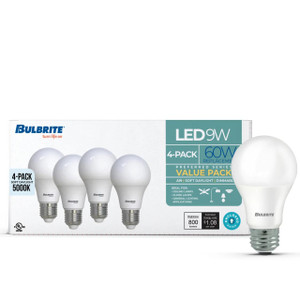 Bulbrite 774256 – 9W Daylight Frosted A19 LED Replacement Bulb – Dimmable – 4 Pack