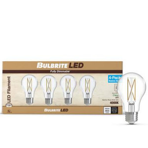  Bulbrite 776228 – Cool White - 7W Clear Filament A19 LED Bulb – Dimmable – 4 Pack 