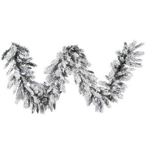 Vickerman A128216 9 ft Flocked Snow Ridge Garland Unlit