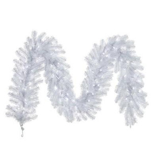 Vickerman A805816LED 9 ft Flocked Crystal White Garland Warm White LED
