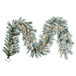 Vickerman A128217LED 9 ft White Flocked Snow Ridge Garland Pure White LED