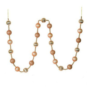  Vickerman M183580 – 6 ft Cafe Latte Stripe Ball Ornament Garland – Unlit 