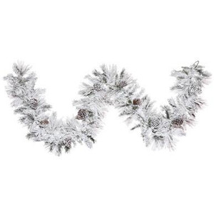 Vickerman K171214 9 ft White Flocked Atka Pine Garland Unlit