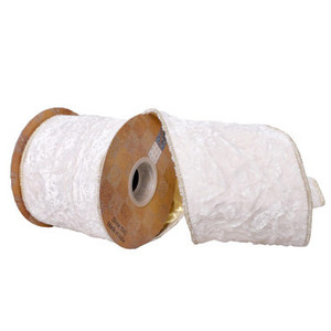 Vickerman Q222104 4"x5yd White Crushed Velvet Ribbon