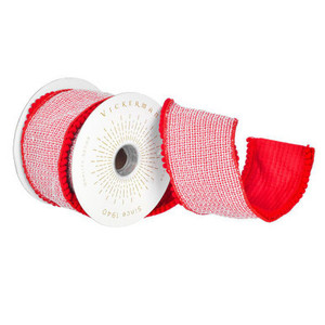 Vickerman QR221643 4"x5yd Red Houndstooth Pom Pom Ribbon