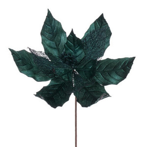 Vickerman QG227962 11" Sea Blue Glitter Mesh Poinsettia Spray