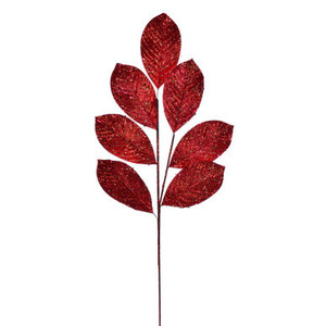 Vickerman QG211903 27" Red Glitter Leaf Spray 4/bg