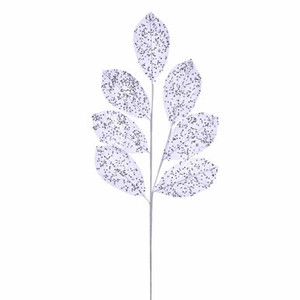 Vickerman QG211901 27" White Glitter Leaf Spray 4/bg