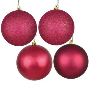 Vickerman N592021DA Vickerman - 8 in Berry Red Assorted Finish Ball Christmas Ornament - 4 Pack 