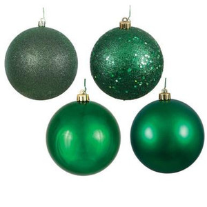 Vickerman N592024DA Vickerman - 8 in Emerald Assorted Finish Ball Christmas Ornament - 4 Pack 