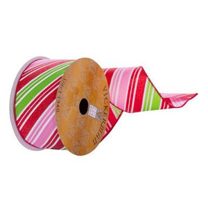 Vickerman Q220126 Vickerman - 2.5 in x 10 yd Red, Green, and Pink Stripe Glitter Wired Decorative Ribbon 