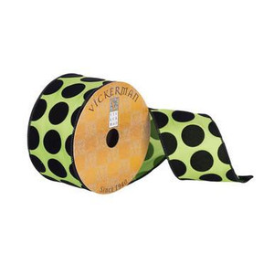 Vickerman Q180407 Vickerman - 2.5 in x 10 yd Green and Black Dot Wired Decorative Ribbon 