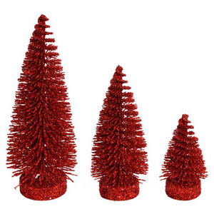 Vickerman LS190303 Red Glitter Oval Table Top Christmas Tree Set of 3