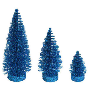 Vickerman LS190312 Turquoise Glitter Oval Table Top Christmas Tree Set of 3