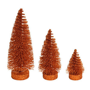 Vickerman LS190318 Orange Glitter Oval Table Top Christmas Tree Set of 3