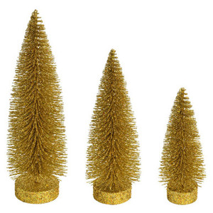 Vickerman LS190708 Gold Glitter Oval Table Top Christmas Tree Set of 3
