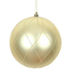 N170638D Vickerman - 4 in Champagne Matte Glitter Ball Christmas Ornament - 4 Pack