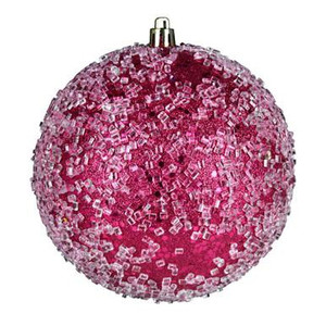 Vickerman N190370D Vickerman - 6 in Fuchsia Glitter Ball Christmas Ornament - 4 Pack 