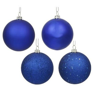 Vickerman N591522BX Vickerman - 6 in Cobalt Blue Assorted Finish Ball Christmas Ornament - 4 Pack 
