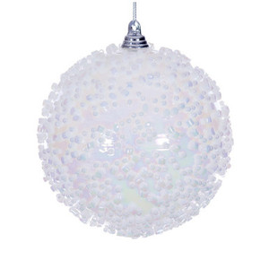 MC250611W Vickerman - 4 in White Bead Christmas Ornament - 3 Pack