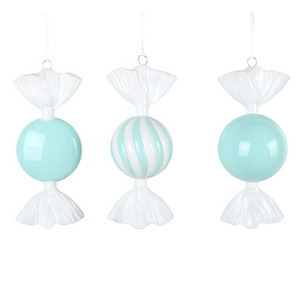 MT253027W Vickerman - 7 in Aqua Enamel Assorted Candy Christmas Ornament - 3 Pack