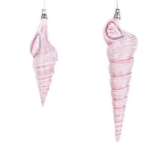 MT256279W Vickerman - 9 in Pink Glitter Conical Shell Christmas Ornament - 2 Pack