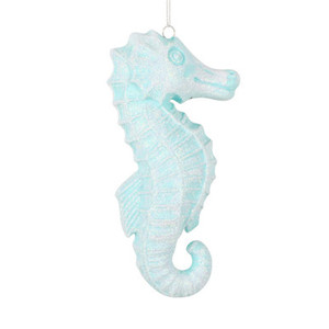 MT256444W Vickerman - 6.5 in Seafoam Glitter Seahorse Christmas Ornament - 2 Pack